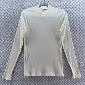 Uniqlo Sweater Womens M Cream Cotton Rib Knit Mock Neck Long Sleeve Fitted